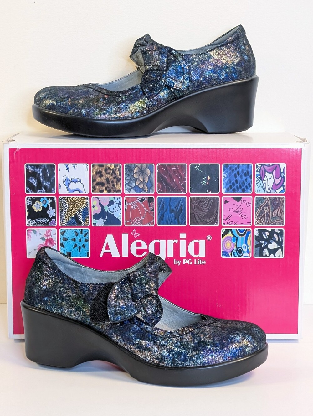 NIB Alegria Ella Indigo Dream Mary Jane Wedge Shoes 35 Metallic